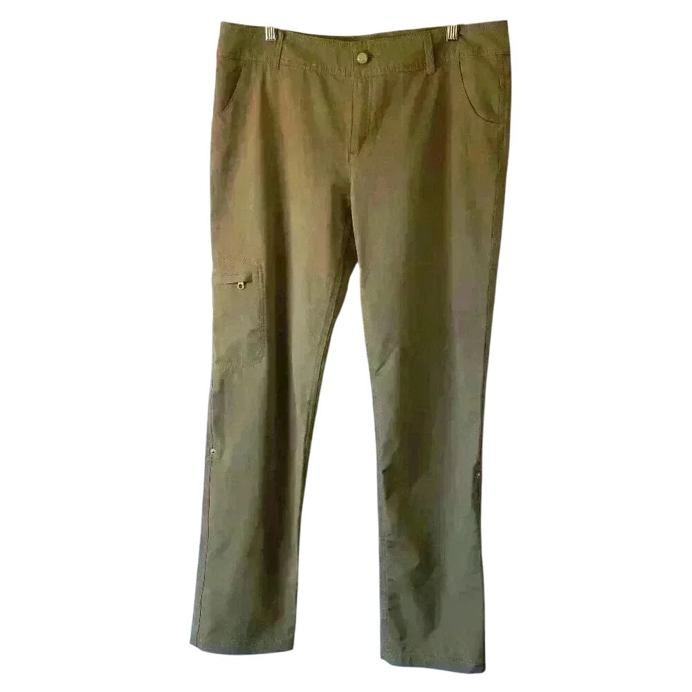 Women's Reel Legends Tan Brown Solid Zip Pocket Roll Tab Pants Size 12 Gorpcore